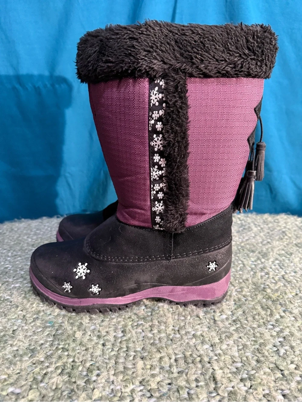 Baffin Adele Junior Kids Purple Winter Snow Boots with Faux Fur Trim